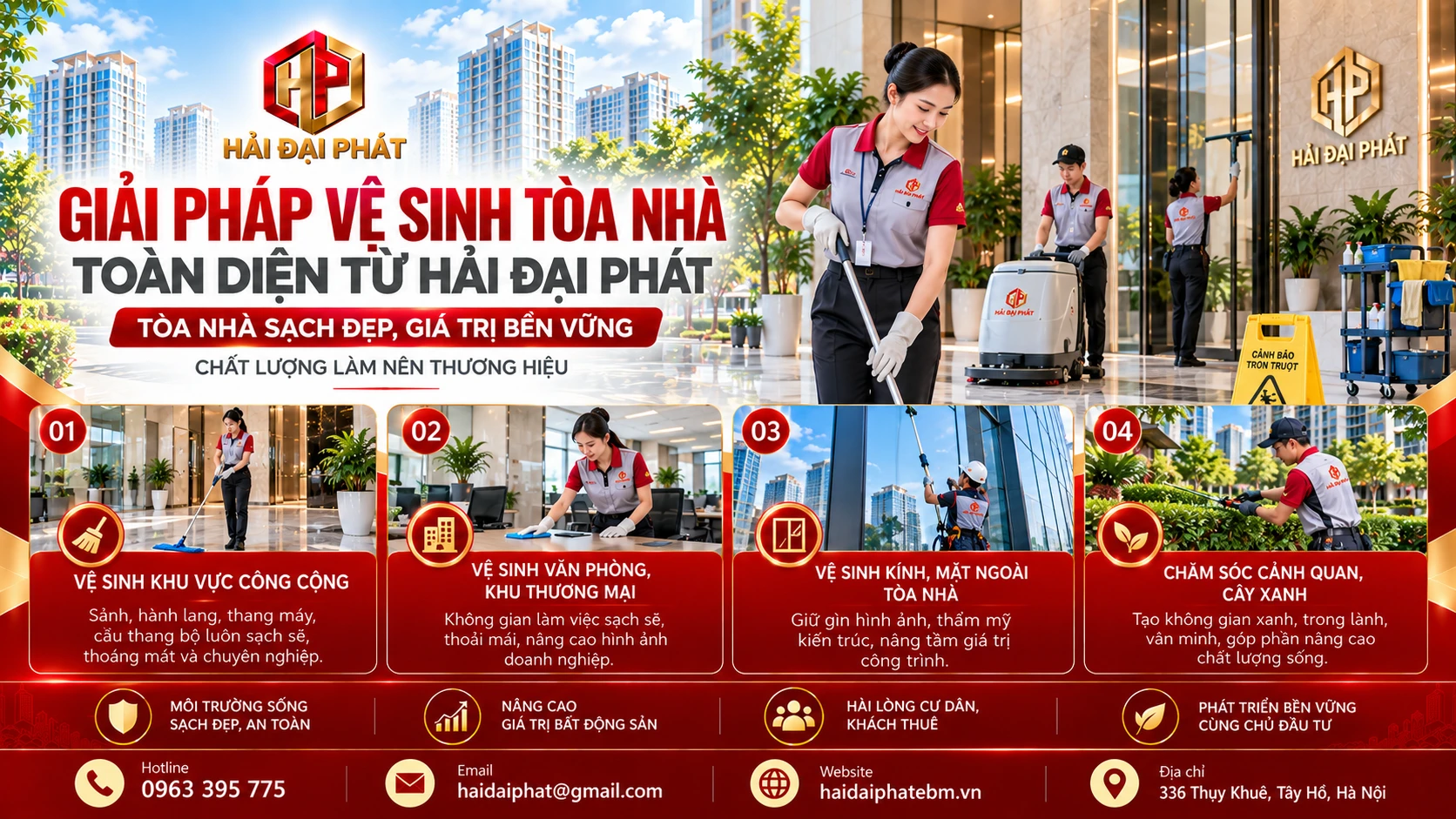 Giải pháp vệ sinh tòa nhà toàn diện từ Hải Đại Phát